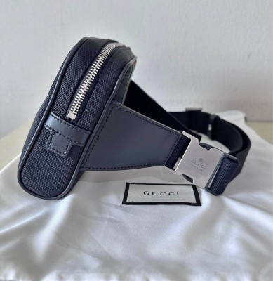 Gucci Web Stripe Canvas & Leather Crossbody Belt Bag