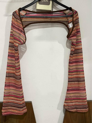 Striped Arm Sleeves Cover Cardigan Style