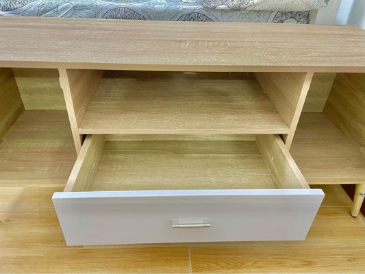 White and Wood Minimalist TV Rack Cabinet