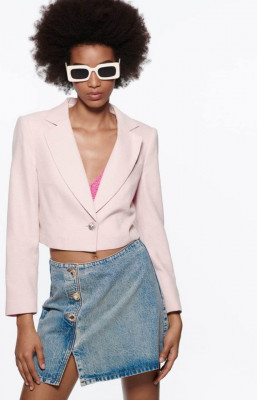 ZARA Textured Cropped Pink Blazer