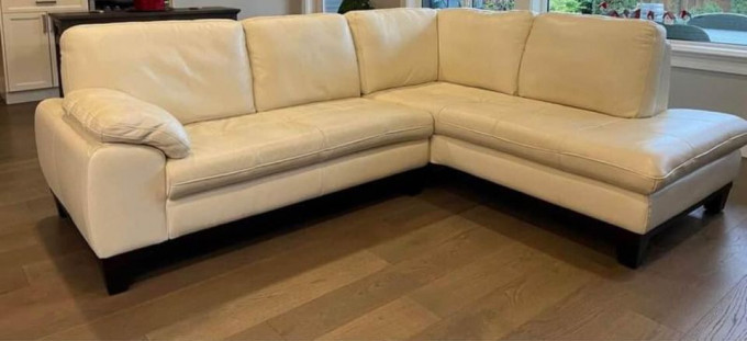 Lshape cream leather sectional sofa