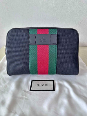 Gucci Web Stripe Canvas & Leather Crossbody Belt Bag