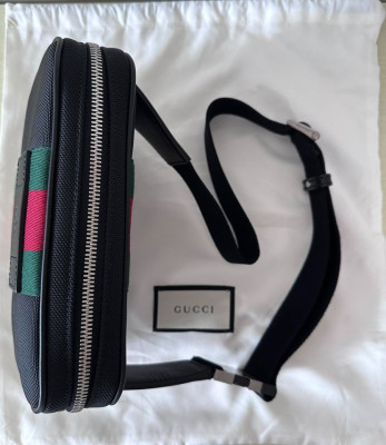 Gucci Web Stripe Canvas & Leather Crossbody Belt Bag