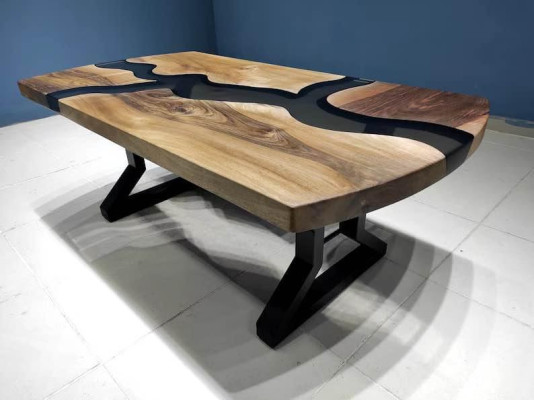 Translucent Black Epoxy Resin River Table