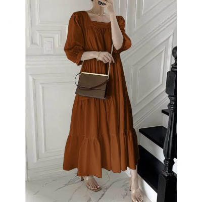 SQUARE NECK MID SLEEVE FLOUNCE DRESS