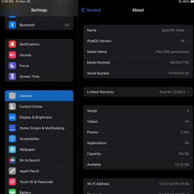 Ipad 9th Gen 64gb WiFi (space gray)