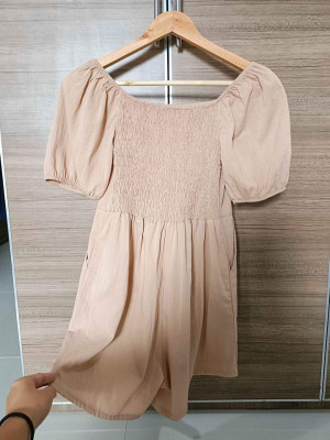 Bkk Puffed Smocked Romper Nude Brown