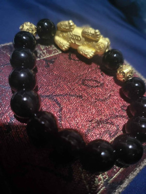 24k Gold Piyao with Money Balls and Onyx beeds