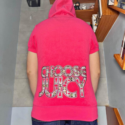 Juicy Couture Hot Pink Velour Y2K Short-Sleeve Hoodie