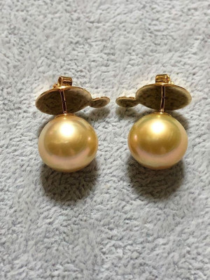 Jewelmer 14 mm Champagne South Sea Pearl Earrings