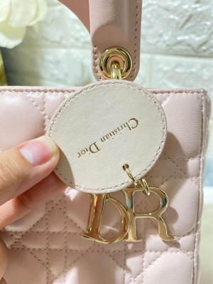 Lady Dior Pink Cannage Small GHW with Lucky Badges