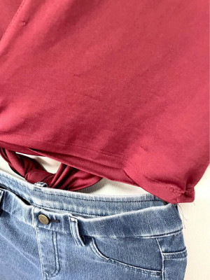 Preloved Red Wrap Around Cropped Top