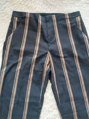 Uniqlo ezy ankle pant stripes navy blue