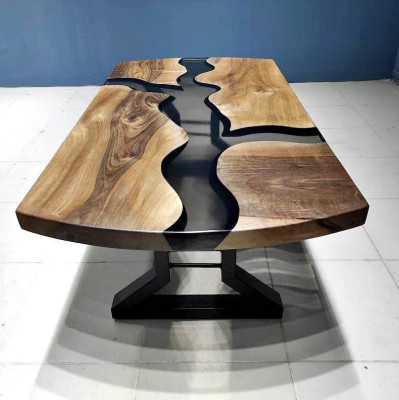 Translucent Black Epoxy Resin River Table