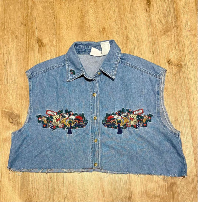 Retro Embroidered Denim Top