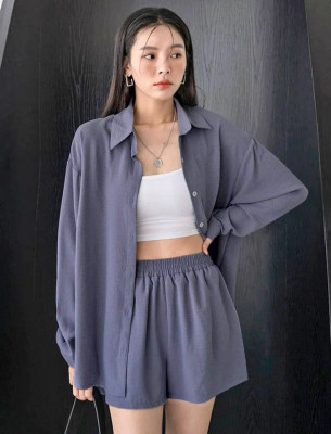 Dazy Drop Shoulder Shirt With Wide Leg Short Terno
