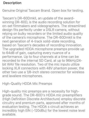 Tascam DR-60D Mkii Recorder