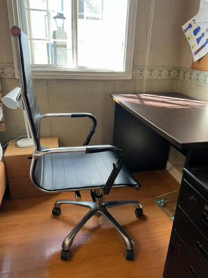 Midcentury Modern Black Leather Office Chair