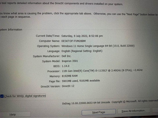 Dell Inspiron 3501 intel Core i5 11th Gen