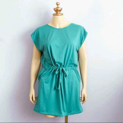 L-2XL PLUSSIZE PLAIN PULL STRING GARTERIZED WAIST DRESS