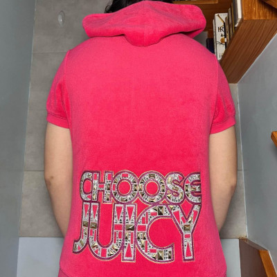 Juicy Couture Hot Pink Velour Y2K Short-Sleeve Hoodie