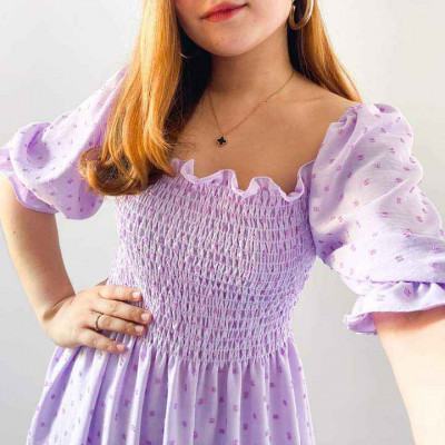 VERIÑA SMOCKED SLIT PUFF SLEEVE