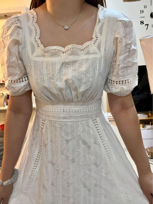 Preloved White Long Eyelet Dress Medium