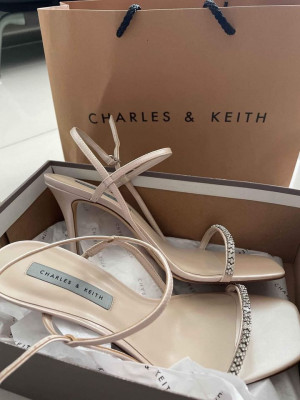 Charles & Keith Gem-Embellished Strappy Sandals – Nude