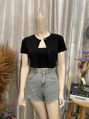 Cardigan Set Shortsleeves Button Down