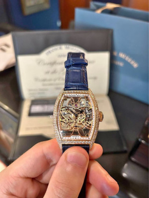 FRANCK MULLER Limited Edition Cintrée Curvex Skeleton Rose Gold & Diamonds