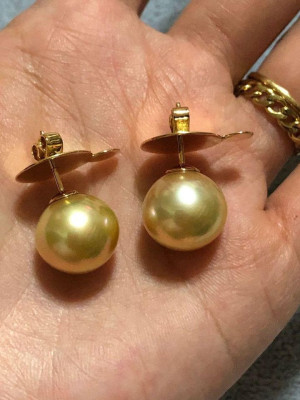 Jewelmer 14 mm Champagne South Sea Pearl Earrings