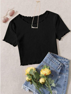 Crop Top lettuce edge STRIPES Tops Korean top REA
