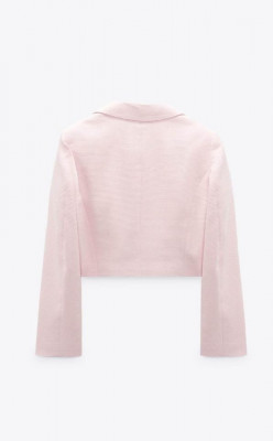 ZARA Textured Cropped Pink Blazer