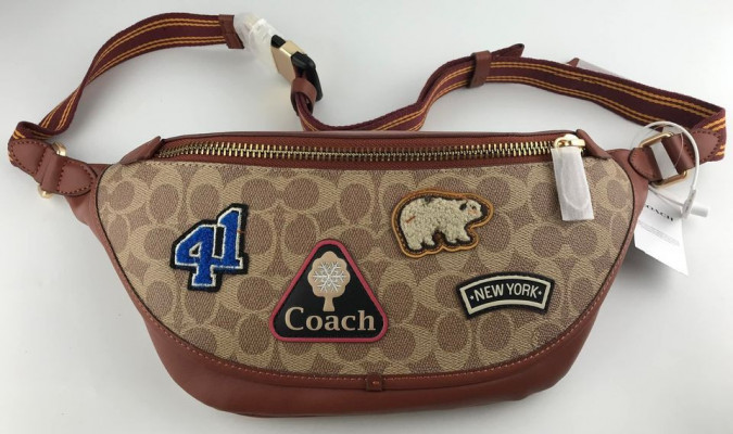COACH RIVINGTON BELTBAG IN SIGNATURE CANVAS WITH PATCHES