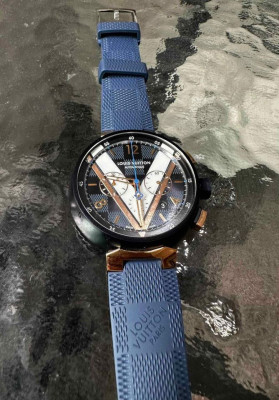 Loius Vuitton Tambour Damier Cobalt Blue and Gold Chronograph