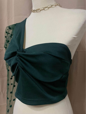 Mesh One Shoulder Top in Emerald Green (Large)