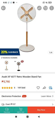Asahi stand fan wooden design white