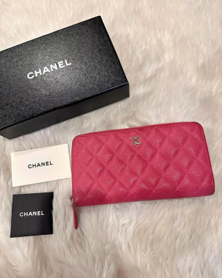Authentic Chanel Caviar Zippy Long Wallet in Fuschia Pink