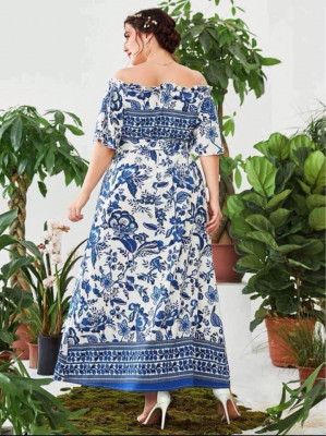 Fashion Casual Floral Maxi Dress with belt Chiffon