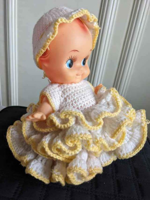 Vintage Vinyl Japan Kewpie Baby Vinyl Yellow Dress