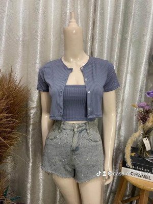 Cardigan Set Shortsleeves Button Down