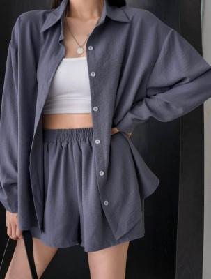 Dazy Drop Shoulder Shirt With Wide Leg Short Terno