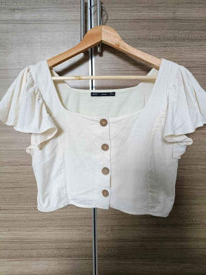 ForMe Buttoned Linen Top Buttefly Sleeves Preloved