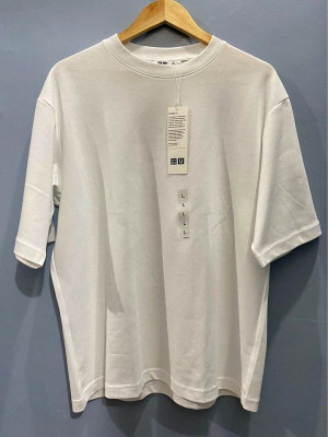 Uniqlo U Airism Cotton Crew Neck Oversized T-Shirt White Sz L