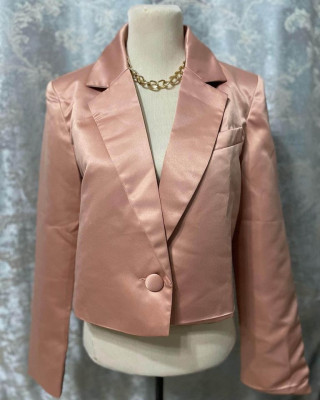 classy silk/satin coral pink blazer (large)