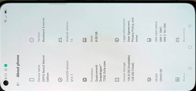 oppo reno 5 marvel edition 8/128 complete ntc approved