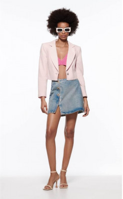 ZARA Textured Cropped Pink Blazer