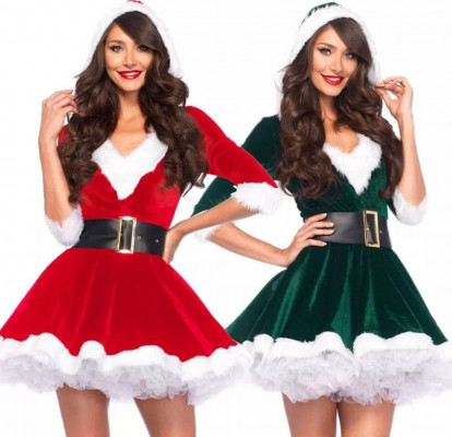 LS kayotuas CHRISTMAS WOMEN DRESSES MISS SANTA CLAUS OUTFITS ADULT COSTUME HALF