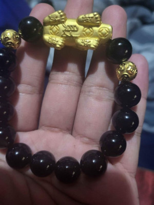 24k Gold Piyao with Money Balls and Onyx beeds