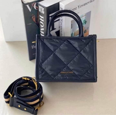 💙 Charles & Keith - Celia Quilted Double Handle Tote Bag 💙